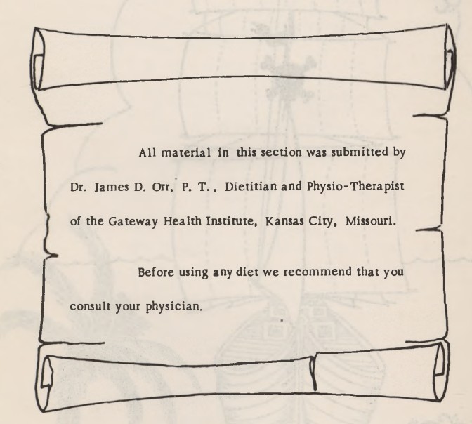 Attribution of cookbook section to Dr. James D. orr and a medical disclaimer to consult physicion before using diet information