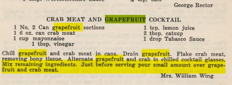 recipe for Crab Meat and Grapefruit Cocktail with the word grapefruit highlighted