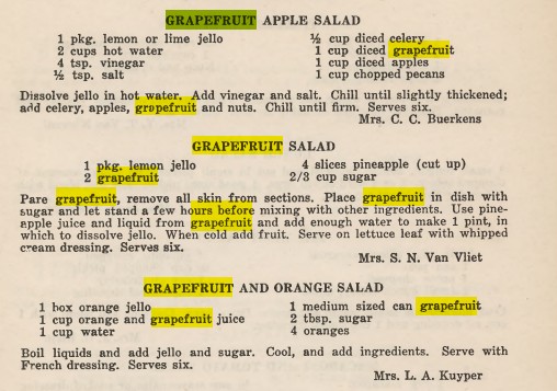Three different salad recipes including grapefruit with the word grapefruit highlighted throughout