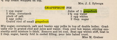 recipe for Grapefruit Pie with the word grapefruit highlighted
