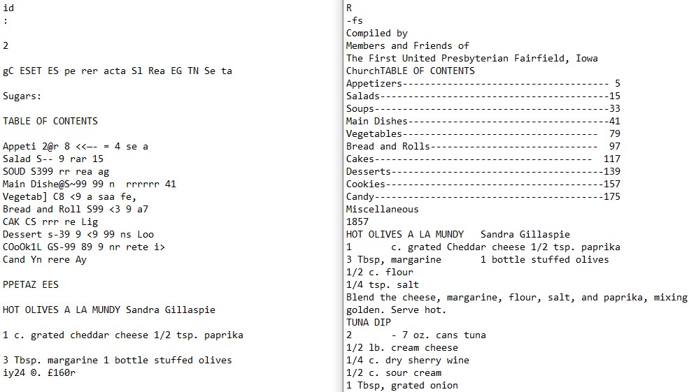 comparison of ocr text files side by side